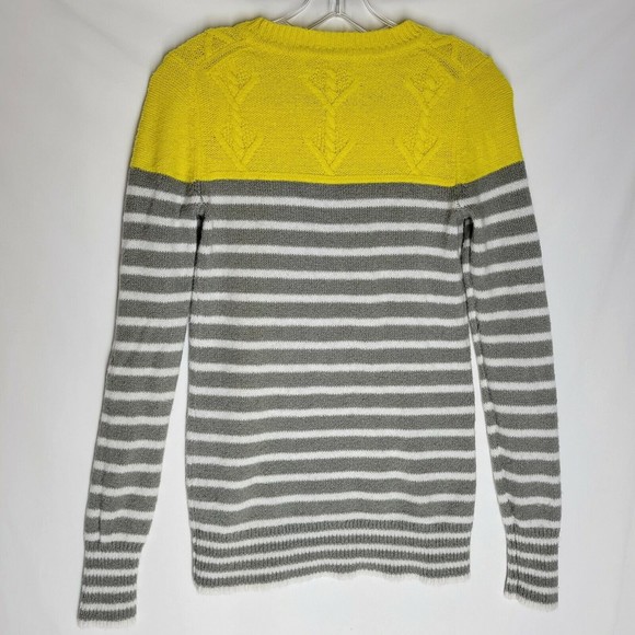 GAP Women's Sweater Yellow Gray White Striped Crew Neck Long Sleeve Size XS - Picture 5 of 9